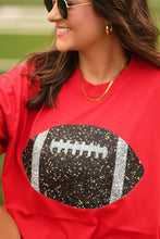 Load image into Gallery viewer, Red Faux Glitter Football Tee
