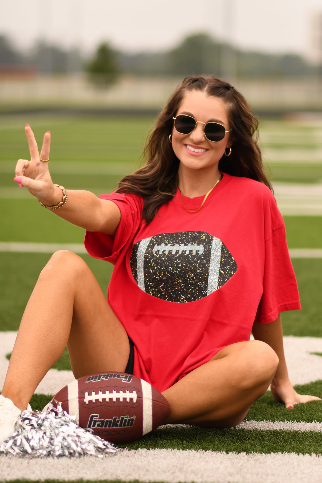 Red Faux Glitter Football Tee